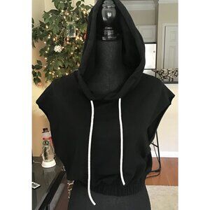 LABIJOU BLACK CROP TOP HOODIE WITH RHINESTONE DRAW STRINGS SIZE LARGE